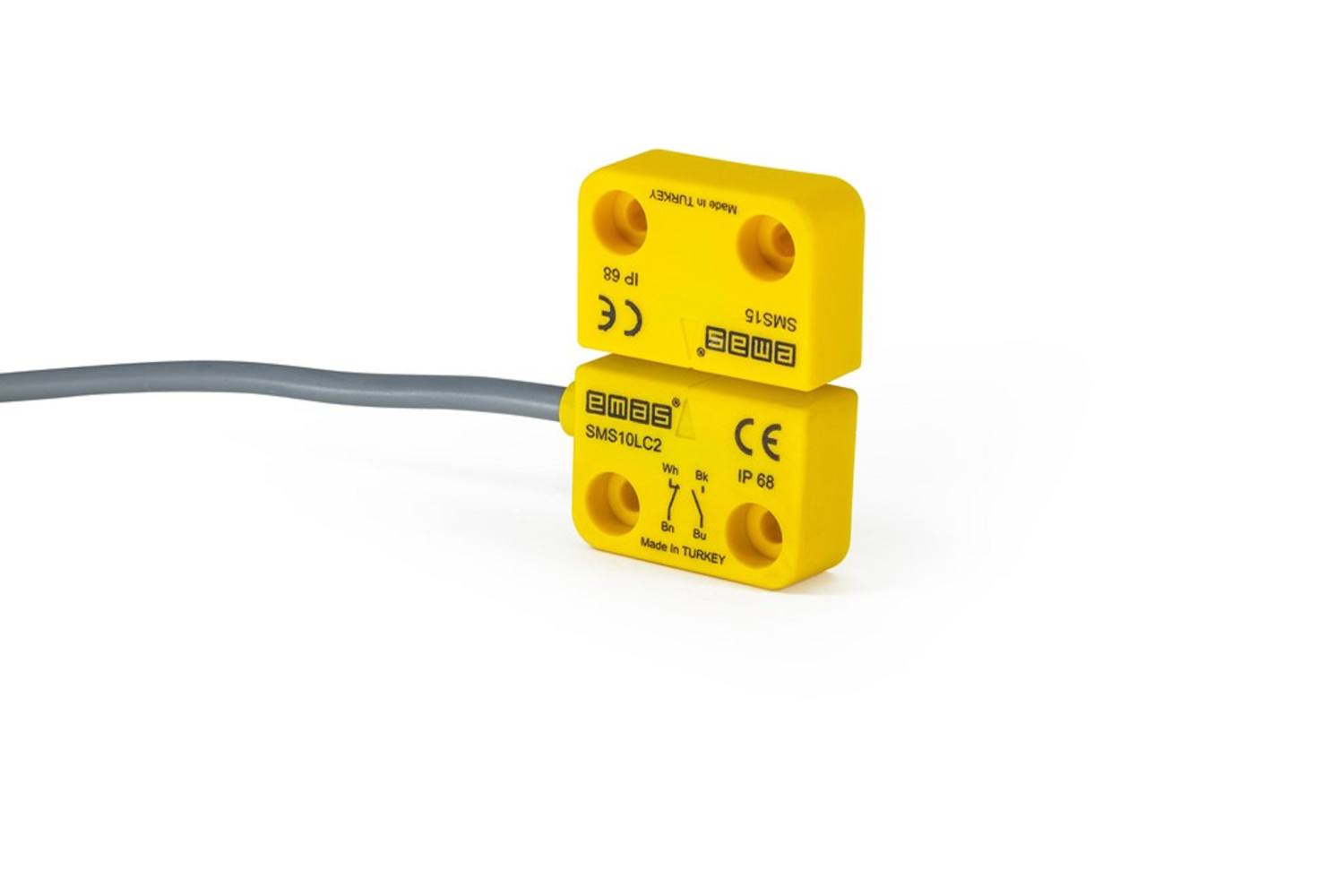 Plastic Left Exit 1NC+1NO 5mm 2m Cable 22mm Rectangular Magnetic Door Switch - SMS10LC2-S15